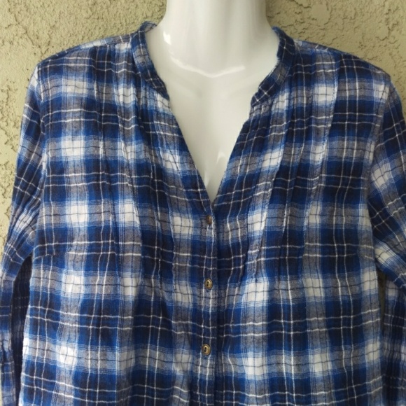 Faded glory blue plaid button up shirt - Picture 2 of 8